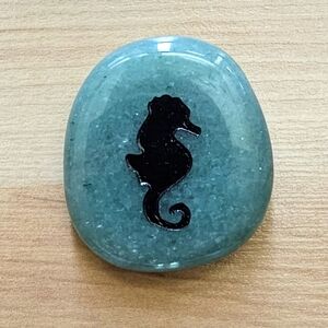 Pocket Stone Green with Black Imprint Seahorse